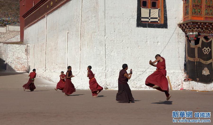 （XHDW）（1）西藏僧人练习“跳神” 为迎接藏历新年做准备