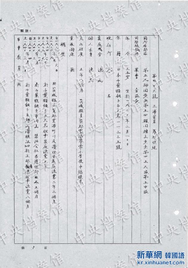 （日本侵华战犯笔供）（3）国家档案局发布《日本侵华战犯笔供选》第三集：三浦芳男  