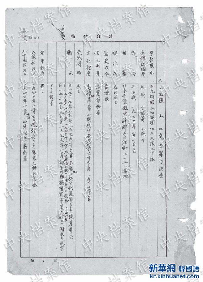 （日本侵华战犯笔供·图文互动）（2）国家档案局发布《日本侵华战犯笔供选》第六集：山口定吉