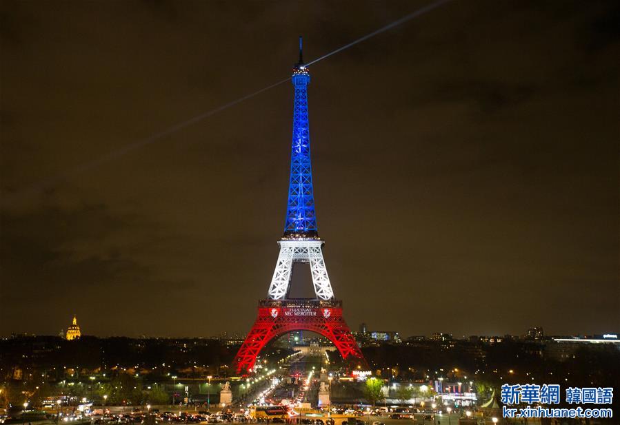 （国际）（1）巴黎埃菲尔铁塔点亮红白蓝三色灯
