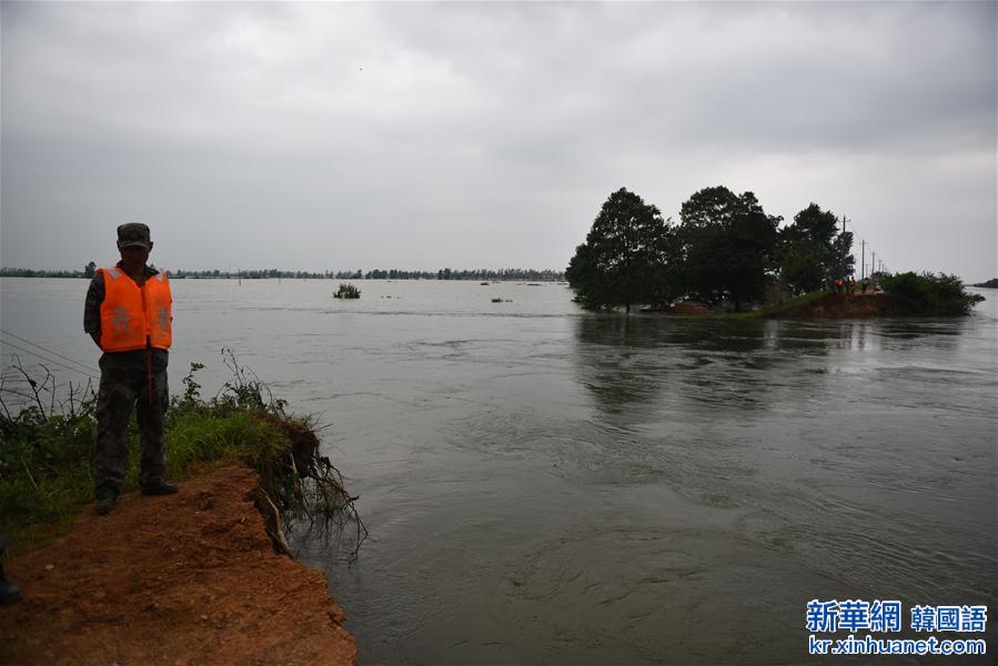 （抗洪救災）（4）湖北黃梅縣考田河堤出現潰口 數千人緊急轉移