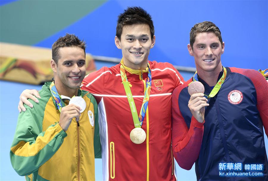 （裏約奧運會·領獎臺）（5）游泳——男子200米自由泳：孫楊奪冠