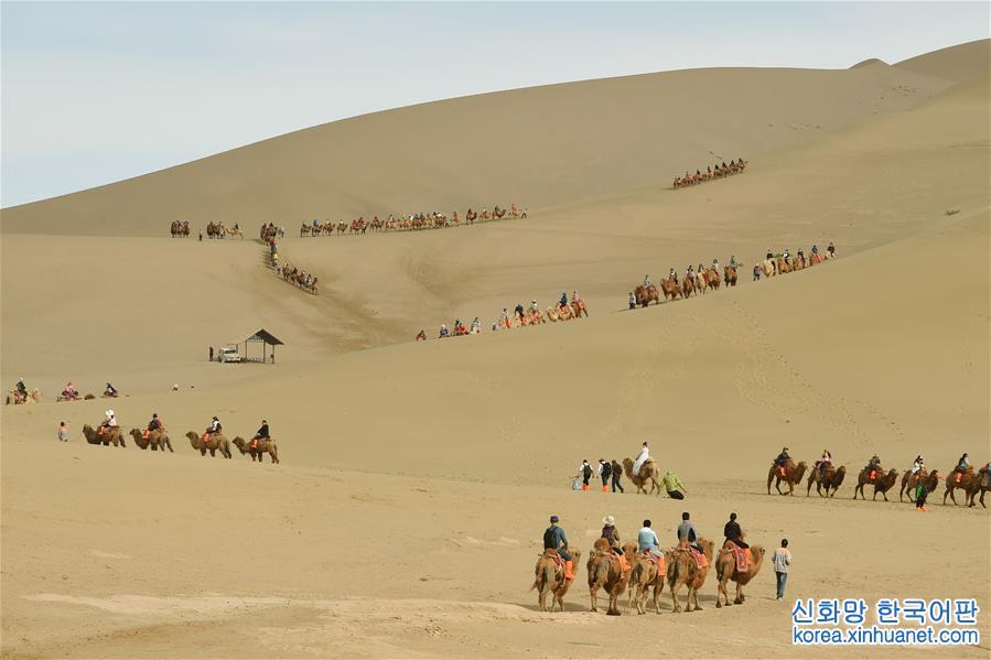 （一带一路·好风光）（10）敦煌鸣沙山上体验大漠驼队