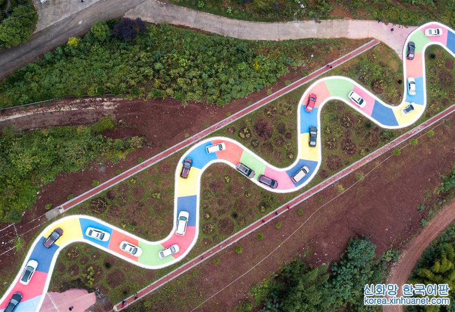 （社会）（4）重庆景区打造彩色S型公路 市民排队体验