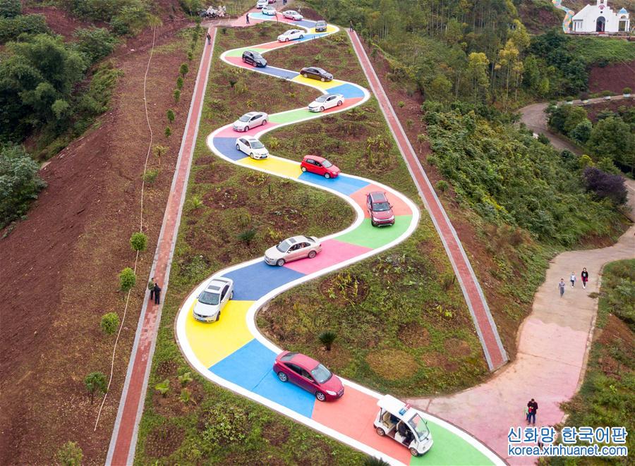 （社会）（3）重庆景区打造彩色S型公路 市民排队体验