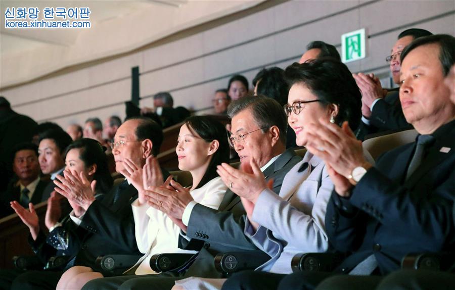 （国际）（1）文在寅与朝鲜高级别代表团共同观看朝鲜艺术团演出