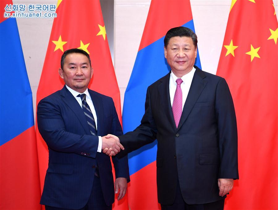 （上合青岛峰会）习近平会见蒙古国总统巴特图勒嘎