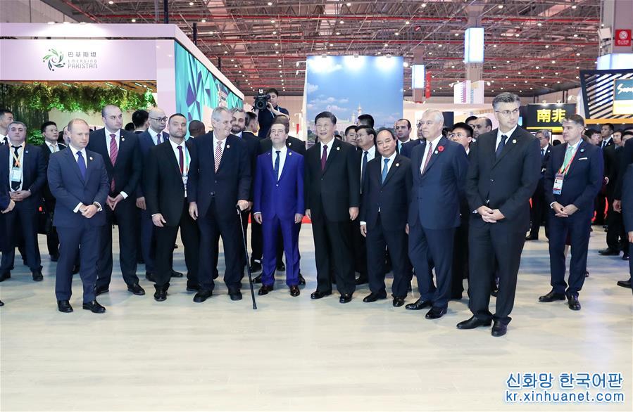 （聚焦进口博览会）习近平同出席首届中国国际进口博览会的外国领导人共同巡馆