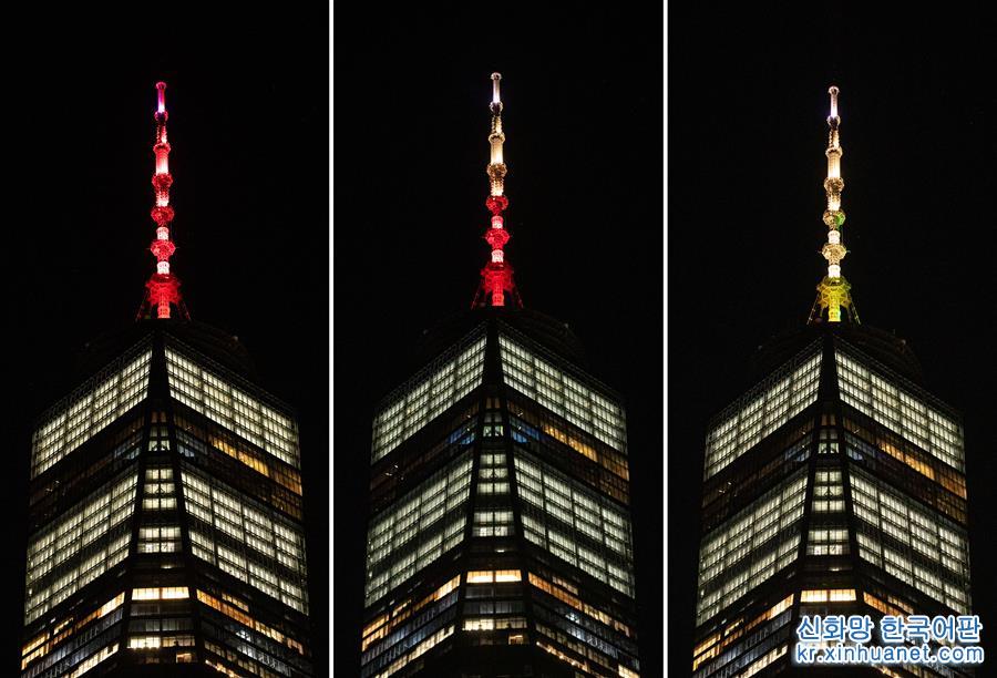 （国际）（1）纽约世贸中心一号楼点灯庆祝中国新春