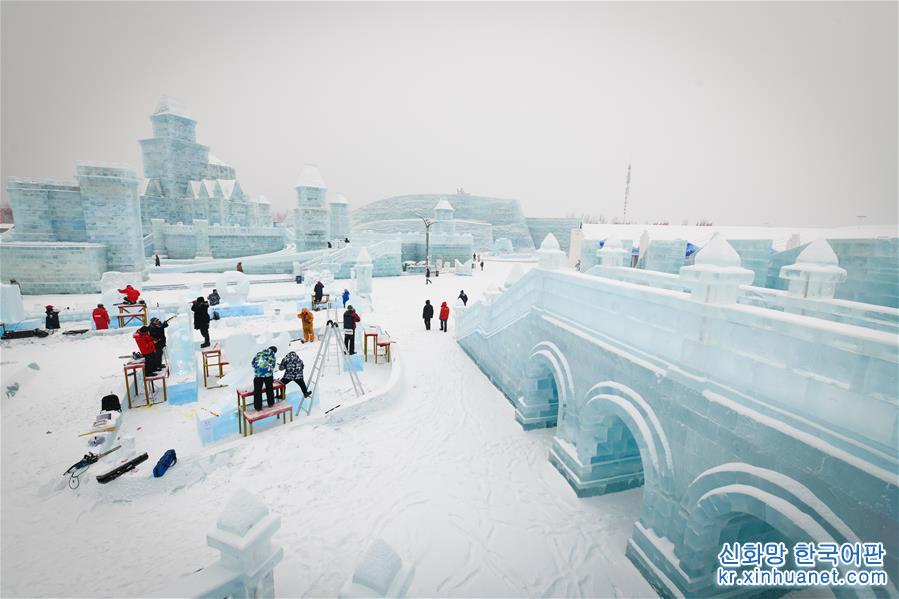 （社会）（7）哈尔滨国际冰雕比赛：“芳容”初现