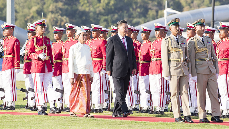 시진핑 中 국가주석, 윈 민 미얀마 대통령이 마련한 환영식에 참석