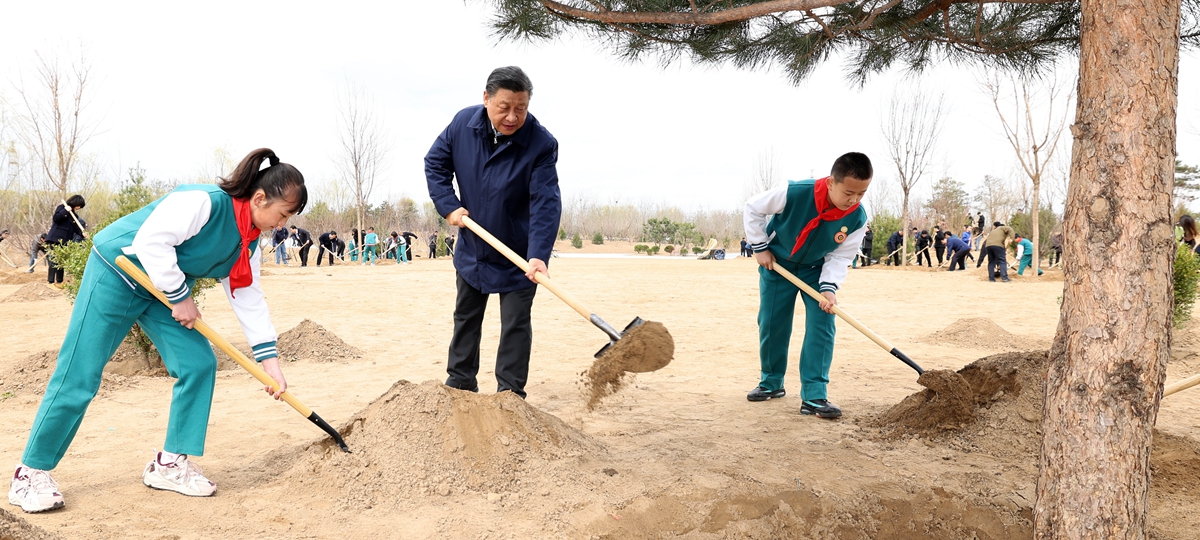 中 시진핑 주석, ‘수도 의무 식수활동’ 참가