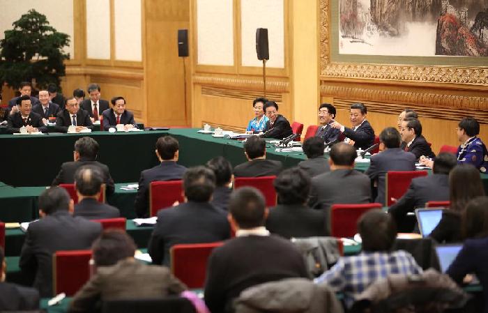 시진핑, 리커창, 장더장, 류윈산 각기 12기 전인대 3차회의 일부 대표단 심의에 참석