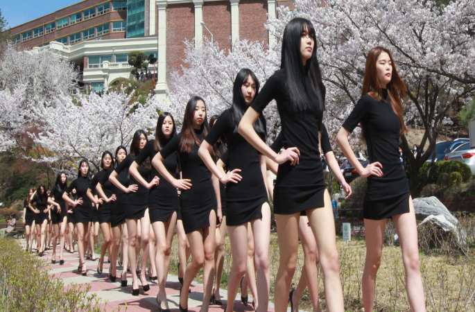 韓 모델들 벚꽃에서 워킹수업, 예쁜 롱다리 뽐내