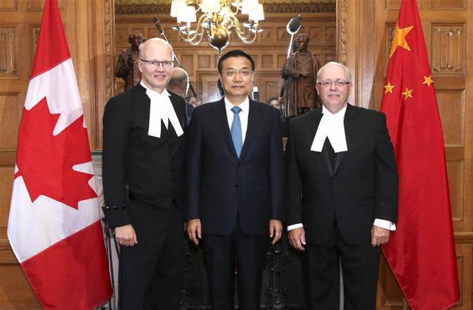 리커창 총리, 조지 퓨리 캐나다 상원 의장과 제프 리건 캐나다 하원의장 회견