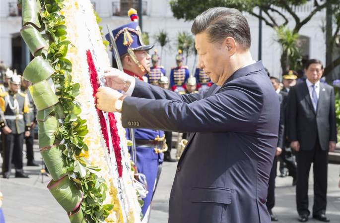 시진핑 주석, 에콰도르 독립영웅기념비에 화환을