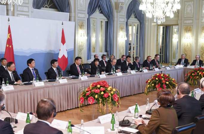 시진핑 주석, 로이타르트 스위스 연방 대통령과 함께 스위스 경제계 대표 회견