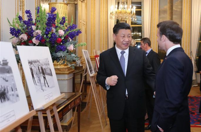 시진핑 中 국가주석, 마크롱 佛 대통령과 함께 포토전 참관