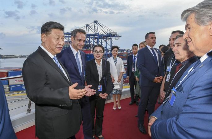 시진핑 中 국가주석, 미초타키스 그리스 총리와 함께 중국원양해운그룹 피레아스항 프로젝트 참관