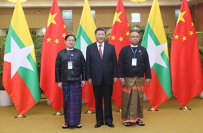 시진핑 中 국가주석, 미얀마 연방의회 의장 겸 인민원 의장 및 만윈 카잉딴 민족원 의장과 환담
